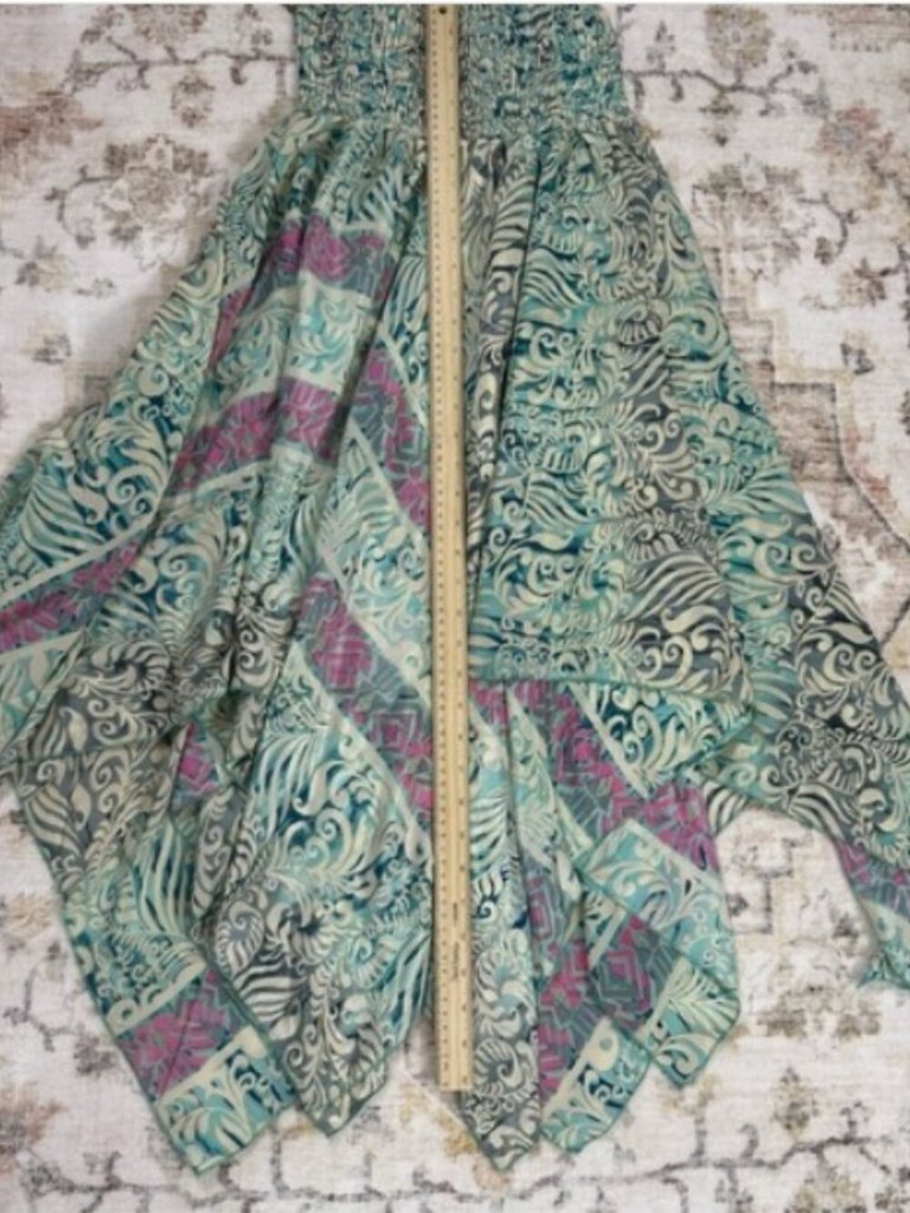 Etc Silk Blend Smocked 2-in-1 Handkerchief Midi Dress Skirt NWOT - Picture 6 of 10